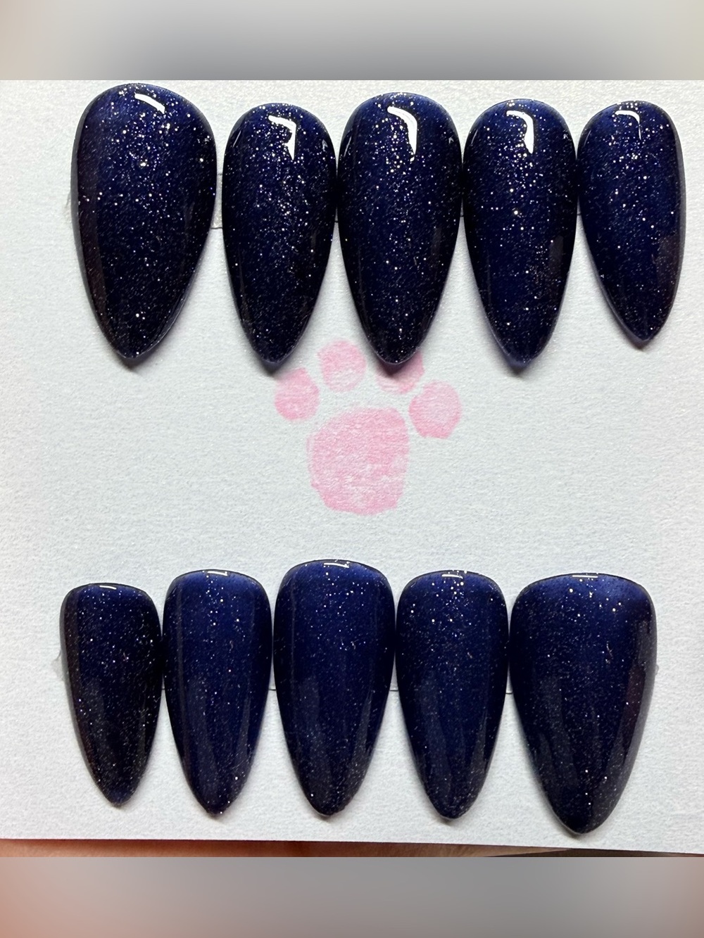 Deep Navy Sparkle press on nails medium almond Size large